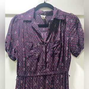 Navy and Red paisley floral shirt dress sz medium